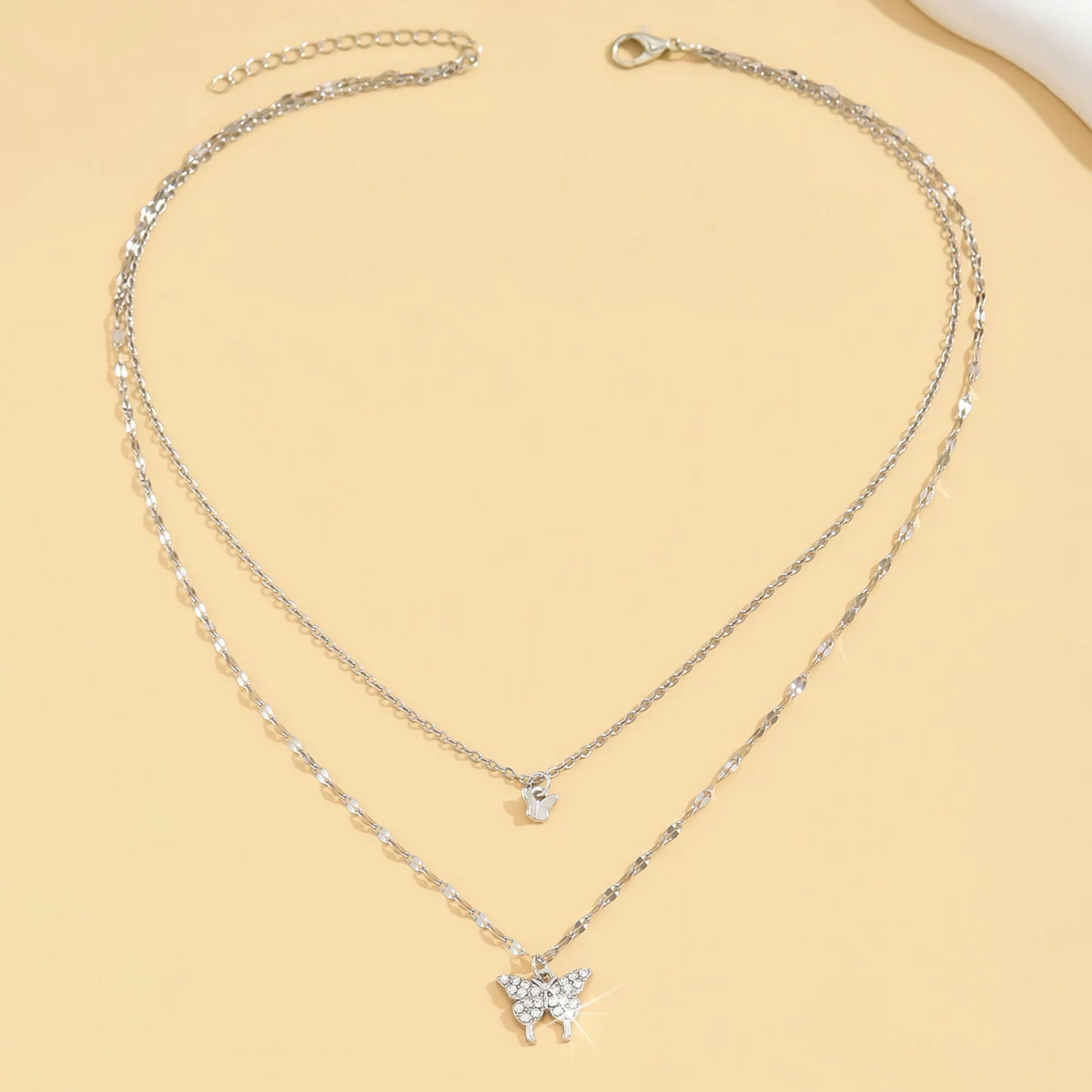 1 ผู้หญิง Lats ประกาย Double Layer สร้อยคอผีเสื้อประณีต Double Layer COLLAR CHAIN เครื่องประดับจัดเลี้ยงวันหยุดของขวัญ