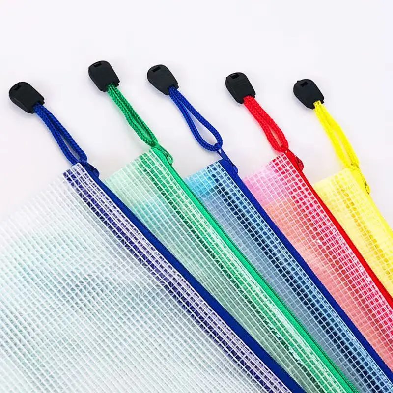 Sacos de malha com zíper a4/a5, sacos plásticos com zíper para organizar sacos de viagem transparentes à prova d'água, documentos de material de escritório, cor aleatória