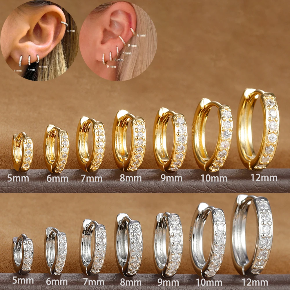 1 par de pendientes de aro minimalistas Huggie de acero inoxidable, pendientes de cartílago del trago de hélice fina de circonia de cristal pequeño, joyería Piercing