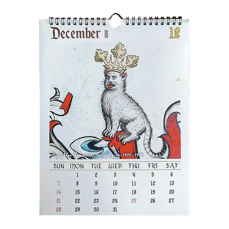 Medieval Cat Calendar 2025 Strange Medieval Cats Wall Calendar 2025 Ugly Medieval Cats Calendar 12 Months January To December