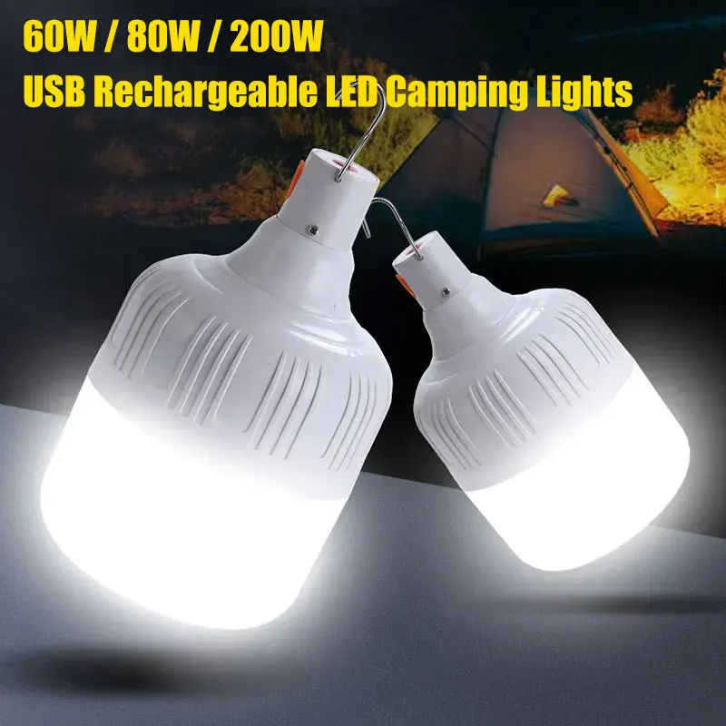 Tragbare LED Camping Laterne wiederauf ladbare 60w/80w/200w Lampe Glühbirne hohe helle Outdoor-Not beleuchtung Angel zelt Nachtlicht