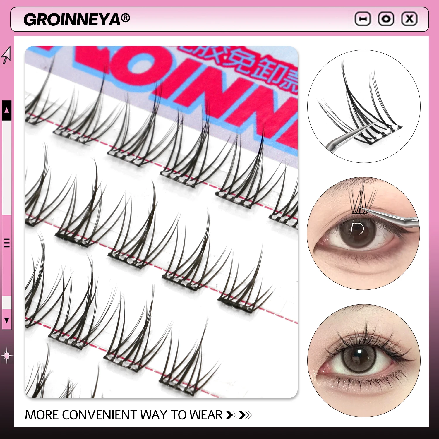 GROINNEYA 자체 접착 DIY 래쉬 확장 키트 래쉬 클러스터 접착제가 필요 없는 DIY 래쉬 확장 사전 접착 클러스터 래쉬
