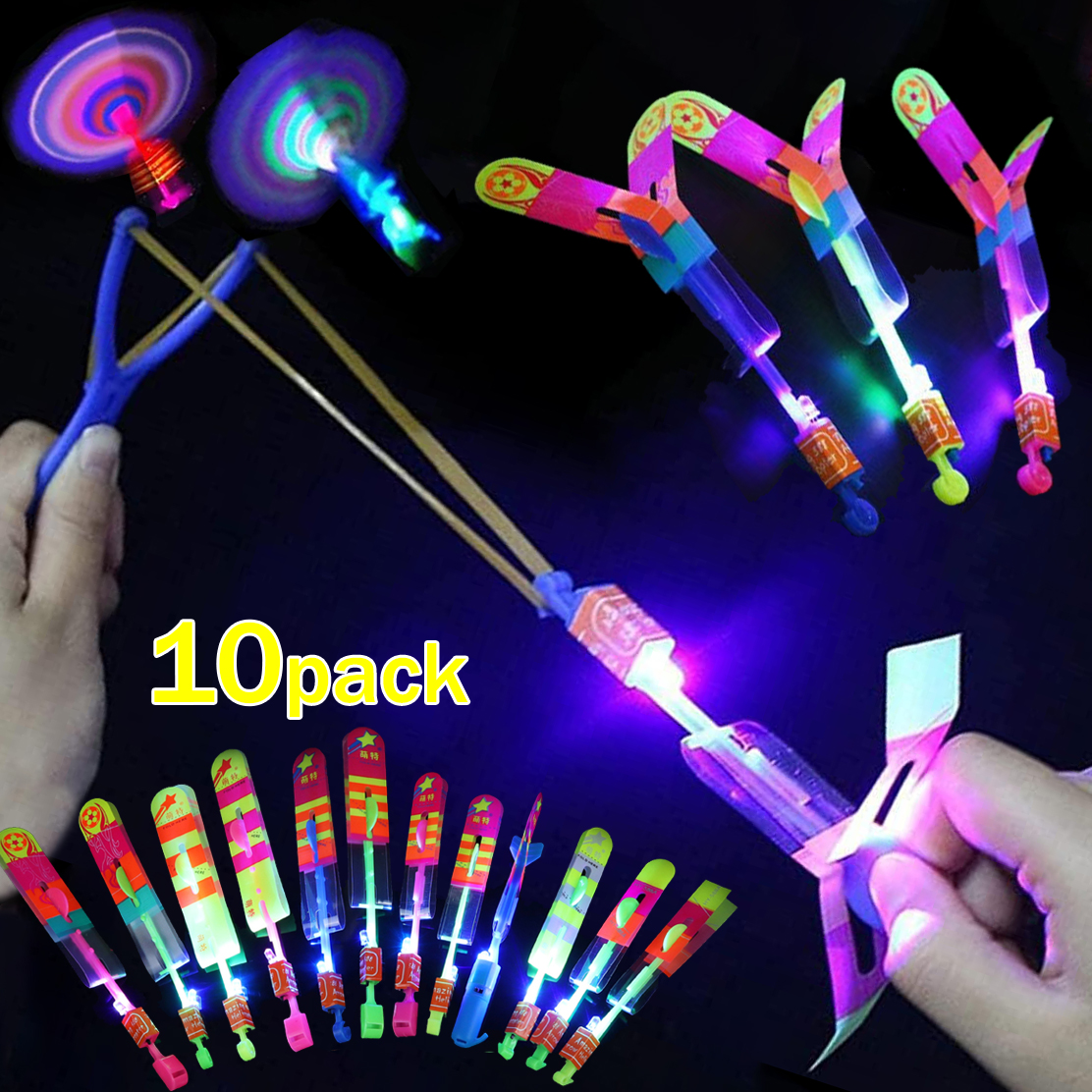 Helicóptero de flecha con luz Led, tirachinas, juguete volador para niños y adultos, Mini juguete volador, banda de goma con luz azul/linterna, juguetes de catapulta