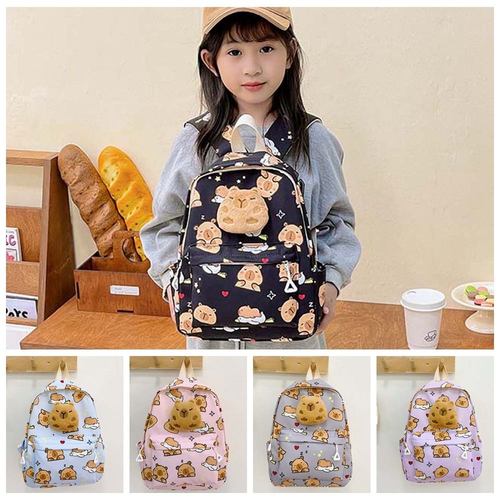 Thickened Capybara Backpack Nylon Wide Straps Cartoon Animal Daypack Foldable Multi Functional Large Capacity School Bag