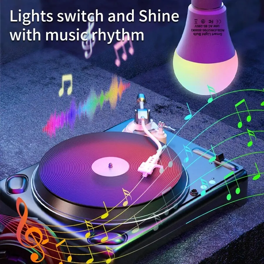 E27 LED 스마트 전구, RGB 투야 램프, 블루투스 앱 제어, 조도 조절 앰플 LED 전구, 15W 홈 침실 크리스마스 파티 장식