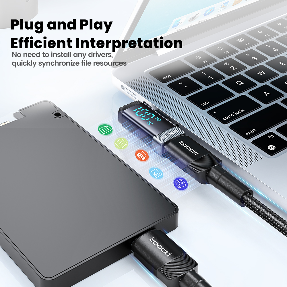 Toocki 90 Grad 100 W Typ C auf Typ C Adapter Digitalanzeige USB C Konverter OTG für iPhone 16 15 Samsung MacBook Xiaomi Realm