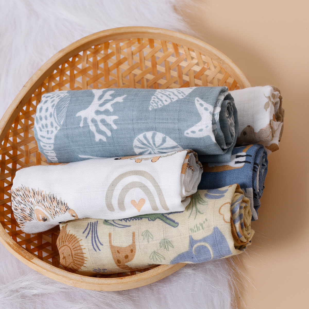 HappyFlute nuevo estampado 5 unids/set 60*60CM muselina suave Swaddle alimentación eructo paño recién nacido puro algodón bebé cara y toallita para lavar a mano