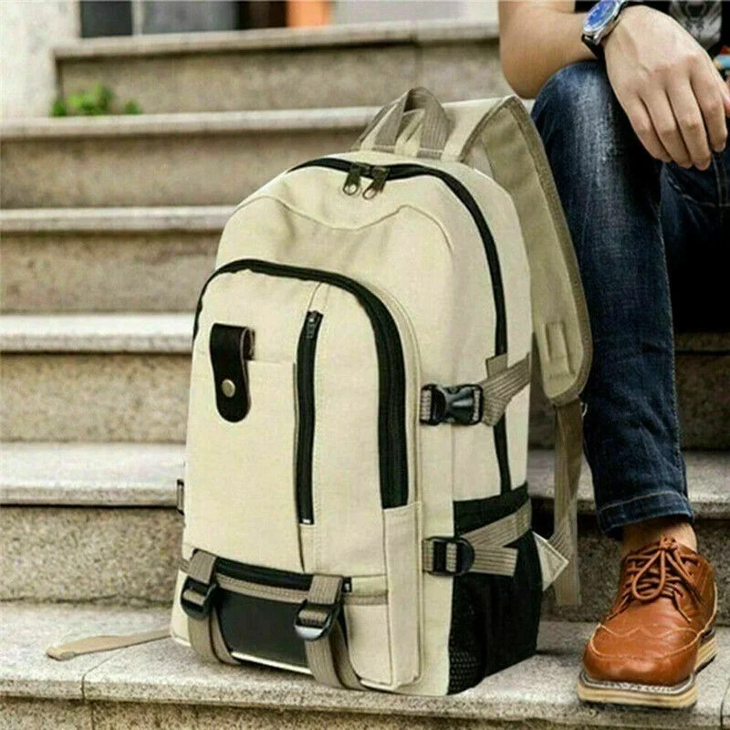 2023 New Men's Simple and Fashionable Backpack Leisure Travel Canvas Backpack Large Capacity Student Backpack
