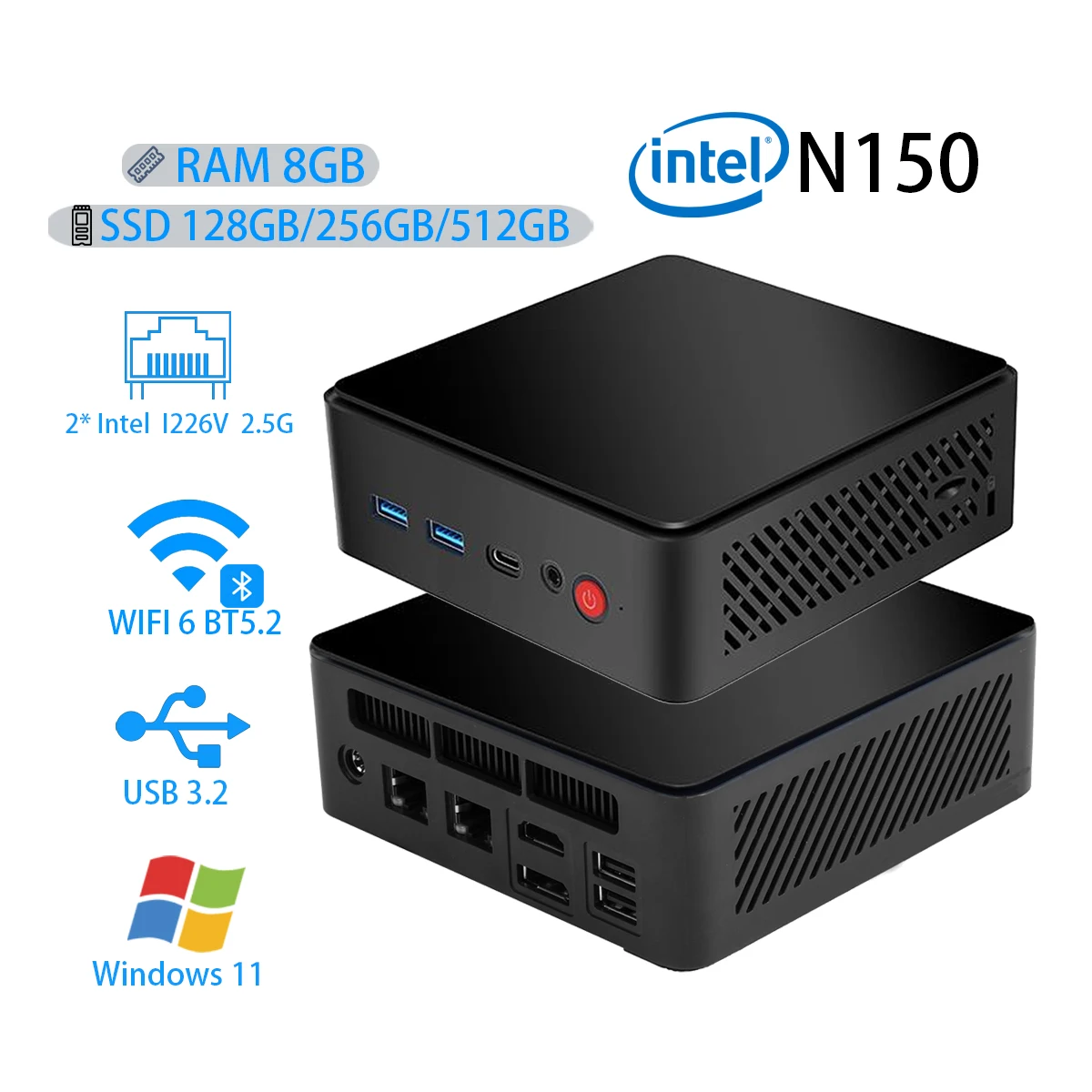 Мини-ПК Intel Alder Lake N150 Мини-настольный игровой компьютер Портативный компьютер NUC BOX 4-ядерный 4-поточный 2,5G Lan SSD