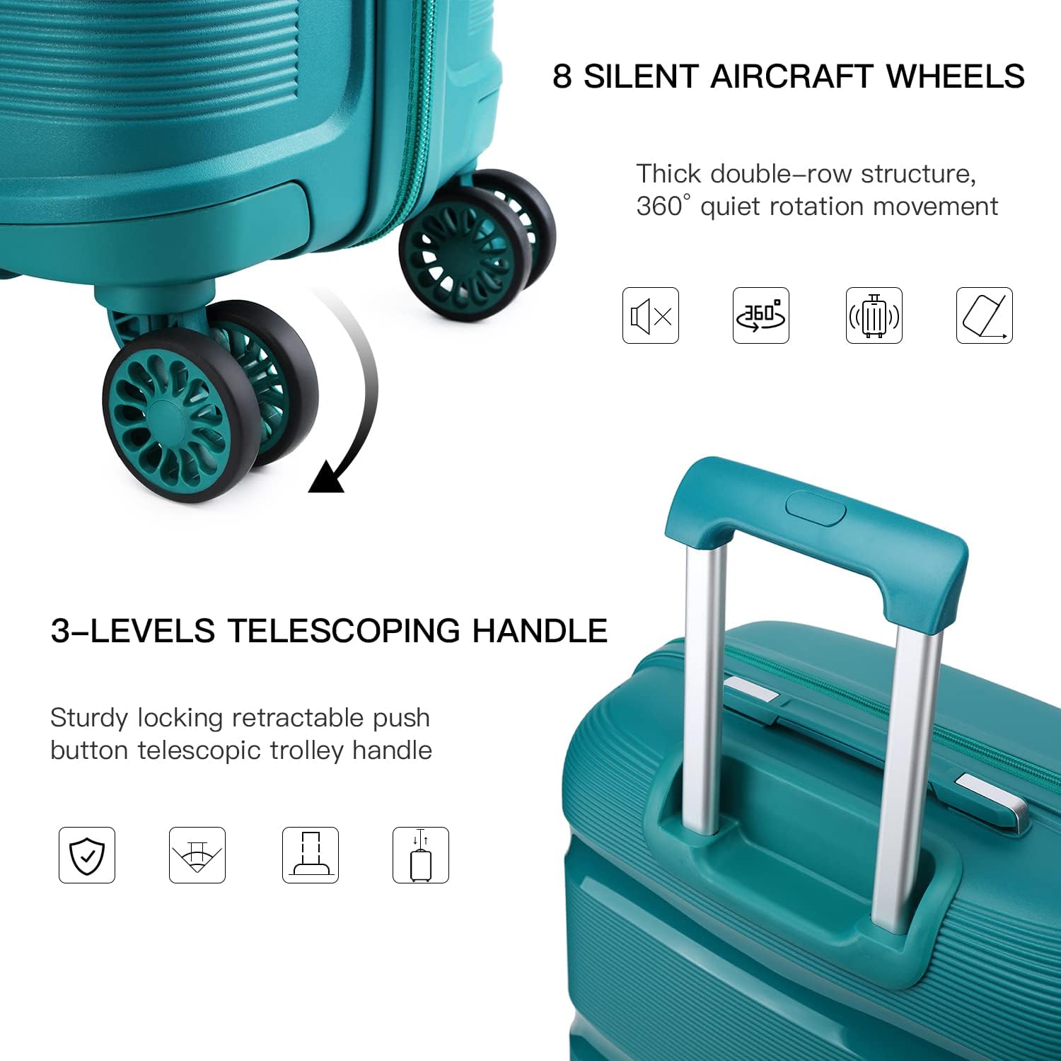 KONO TSA Lock Caja con ruedas de polipropileno liviana y moderna de 4 rollos 66 L resistente al desgaste (65x44x27 cm)