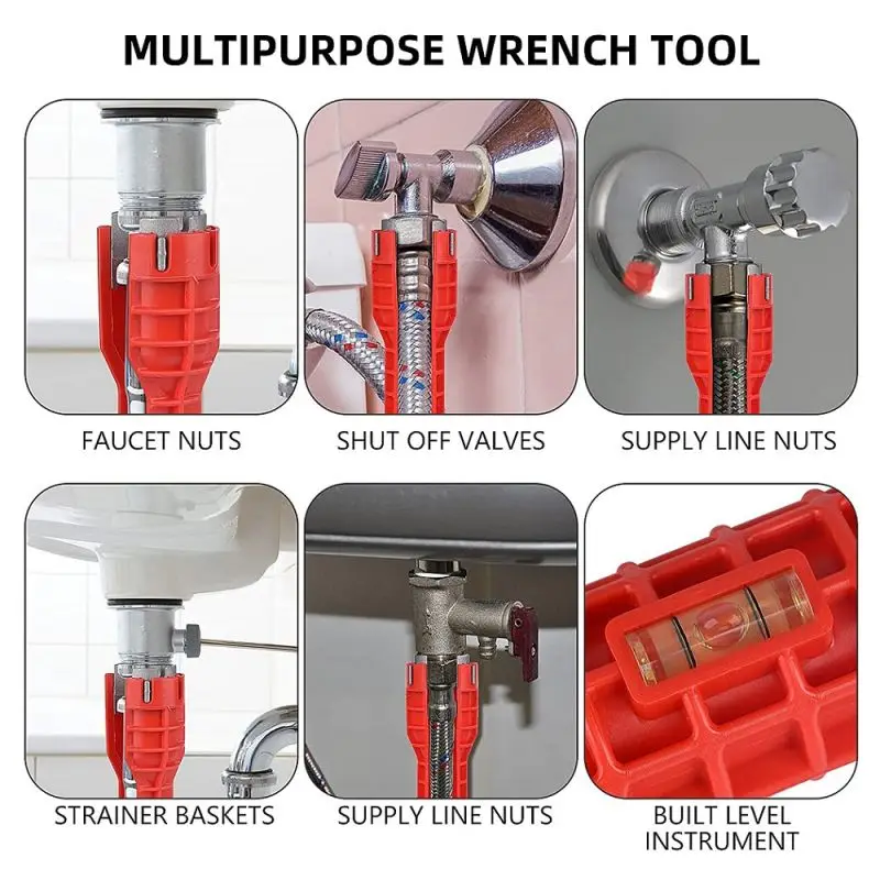 14/8 In 1 Wrench for Sink Faucet Sanitary Repair Tool Double-Head Handle, Installer Ratchet Tool Set for Bathroom Sink Faucet