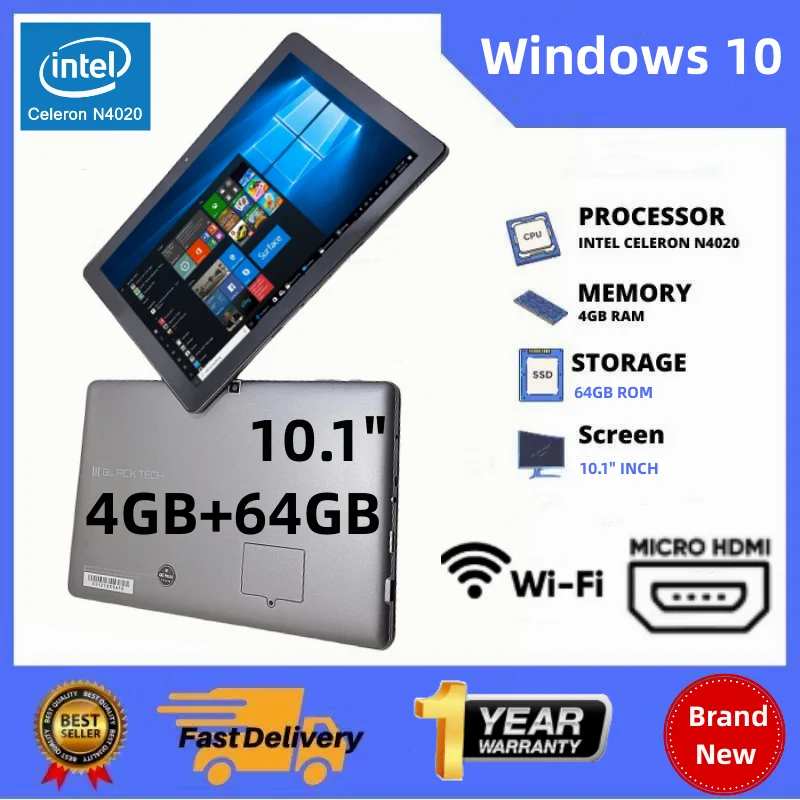 Neue Intel N4020 CPU 10,1" Windows 10 Tablets 4 GB RAM 64 GB ROM WiFi Bluetooth 4.0 1280*800 IPS Dual Kamera