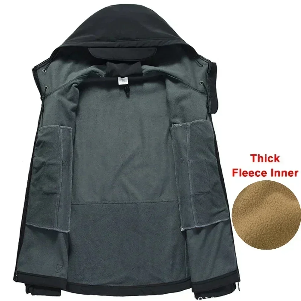 6xl tad tático masculino caça caminhadas pesca explorar roupas terno camuflagem pele de tubarão caça à prova dwaterproof água com capuz jaqueta + calças