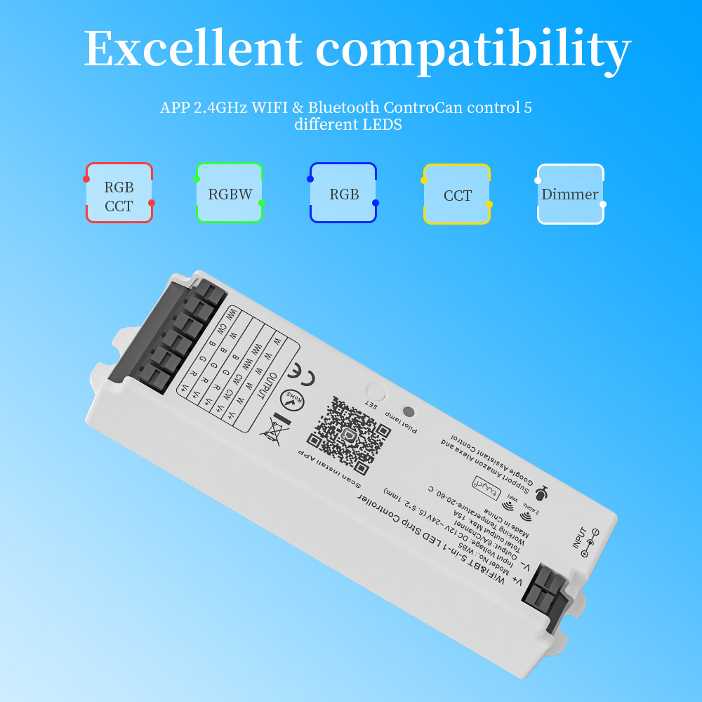 WB5 WiFi 5 IN 1 LED Controller Tuya APP Alexa Google Home Sprachsteuerung RGB RGBW CCT Led Streifen Dimmer Bluetooth APP RF Fernbedienung