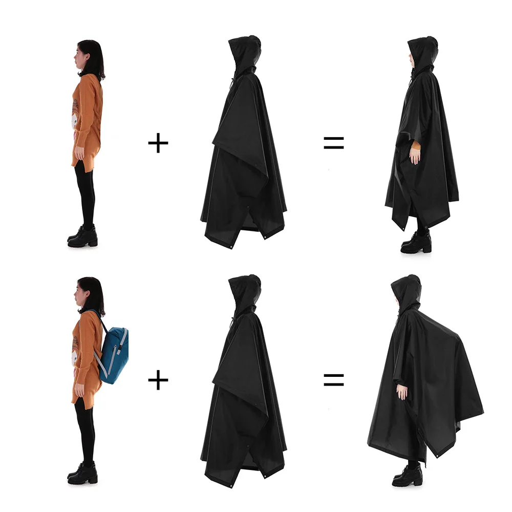 Capa de chuva militar 3 em 1, manga com capuz, poncho de chuva à prova d'água para motocicleta, acampamento, caminhadas, viagem, barraca de chuva