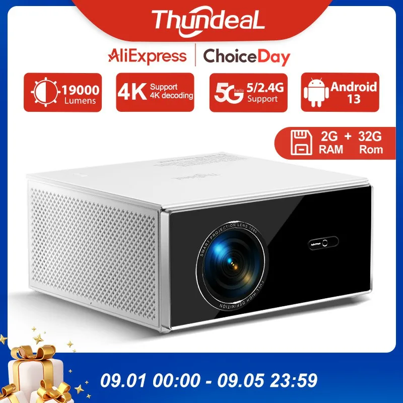 ThundeaL Proiettore nativo 1080P TDA7W Android WiFi 2 + 32G 4K Proiettore TDA7 3D Smart Home Theater Video Fascio portatile Stock in FR