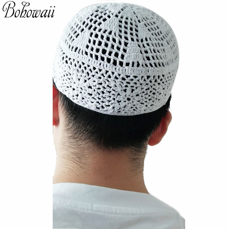 BOHOWAII-sombreros de oración para hombre, gorros de algodón transpirables, Kippa, Kufi, Ramadán musulmán, regalos Eid