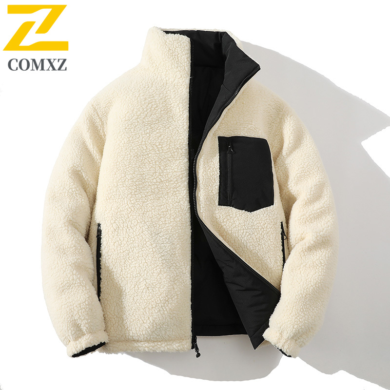 Inverno 2-face velo parka masculino 2025 lazer neve grosso cordeiro veludo quente acolchoado jaqueta na moda à prova de vento algodão estofamento casaco