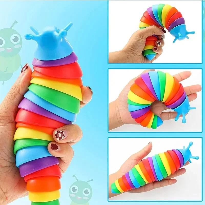 Fidget Slug ของเล่นเด็ก 18 ซม.3D สีสัน Sensory Slug บรรเทาสนุก Decompression ของเล่น Creative Twist Caterpillar Fidget ของเล่น