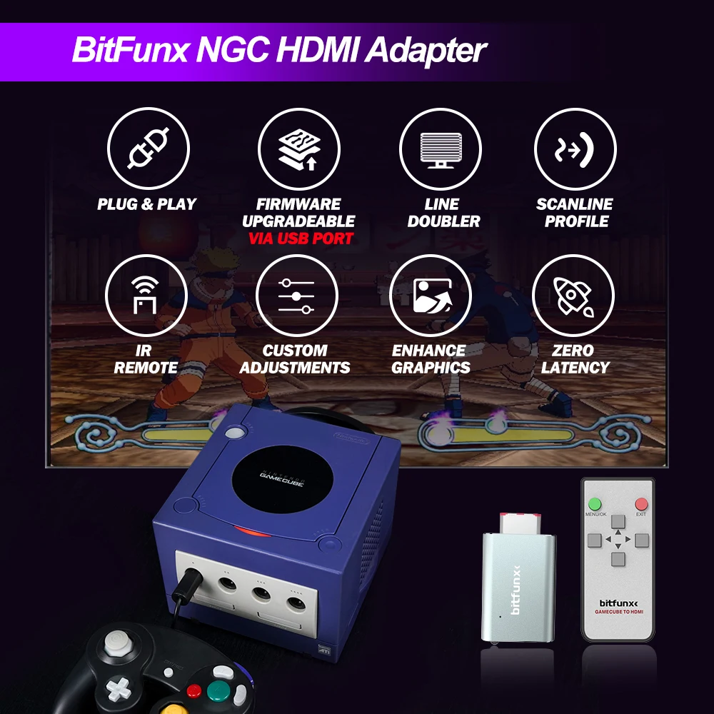 Bitfunx GC Video HDMI Adaptador Digital AV a HDMI GC2HDMI para Nintendo Gamecube NGC DOL-001 Consola de juegos