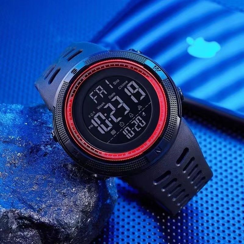 Relógio masculino esportivo digital, relógio de pulso eletrônico militar multifuncional com mostrador grande luminoso à prova d'água