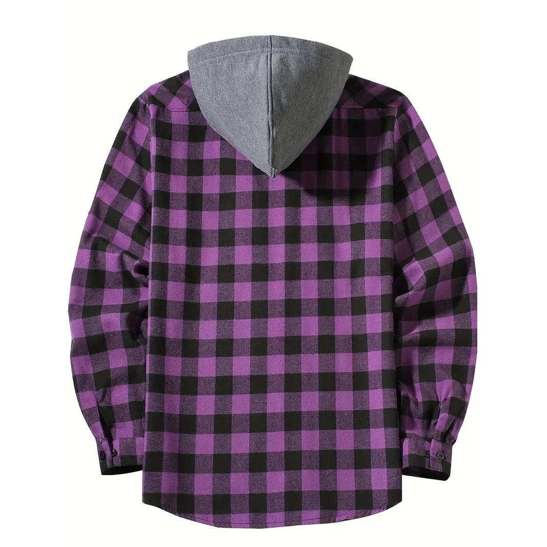 Camisas masculinas clássicas xadrez casual botão para baixo com capuz manga comprida bolsos duplos camisa com capuz jaqueta de flanela primavera outono topos