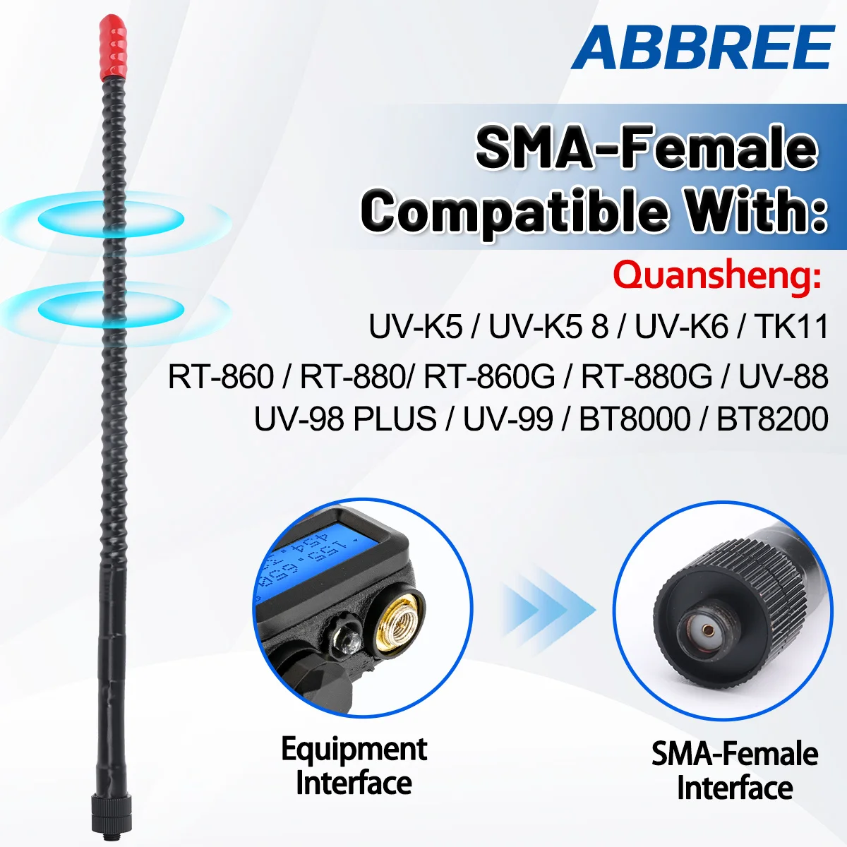ABBREE CB-Funkantenne 27 MHz BNC/SMA-Buchse Peitsche High Gain tragbare Antenne für Quansheng UV-K5 8 TK11 UV-98 PLUS Walkie Talkie