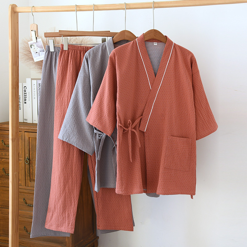 2025 Frühjahr/Sommer Neue Japanische Kimono Set Paar 100 % Baumwolle männer und Frauen Casual Lose Hause Pelz zwei Stück Set Nachtwäsche