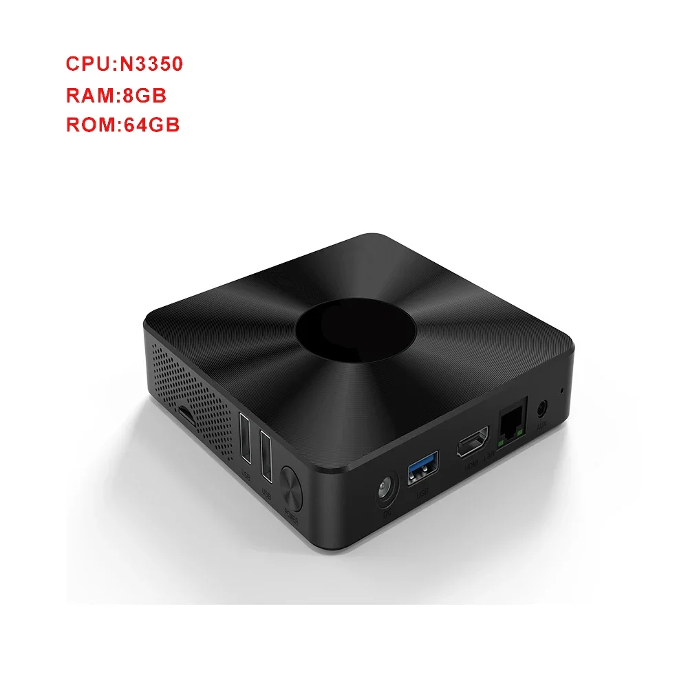 Mini PC NUC de Windows 10, Desktop Intel N3350, 8GB RAM, ROM 64GB, USB 3,0, 1 * HDMI-MI, 1 * VGA, LAN de Wi-Fi, processador central T92