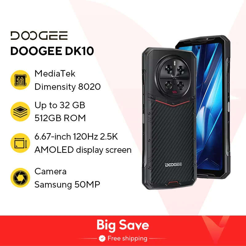 Estreia mundial DOOGEE DK 10 5G Dimensidade 8020 Morpho Quad Camera 50MP Telefone robusto 6,67" 120Hz 2,5K AMOLED 120W 32 GB + 512 GB