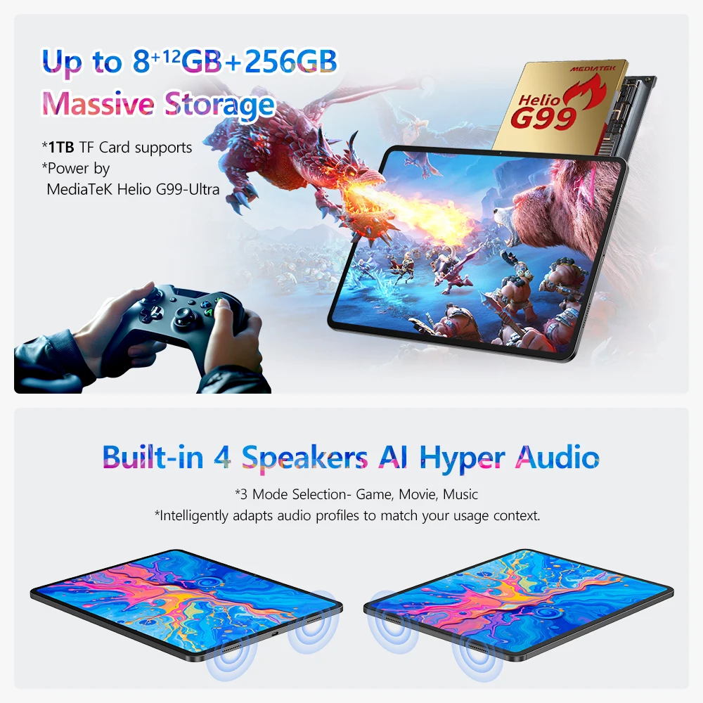 Teclast ArtPad Pro 12,7" 2,2K UHD Display 20GB RAM (8+12 Virtual) 256GB ROM Helio G99 10000mAh 30W Android 15 Tablet Global LTE
