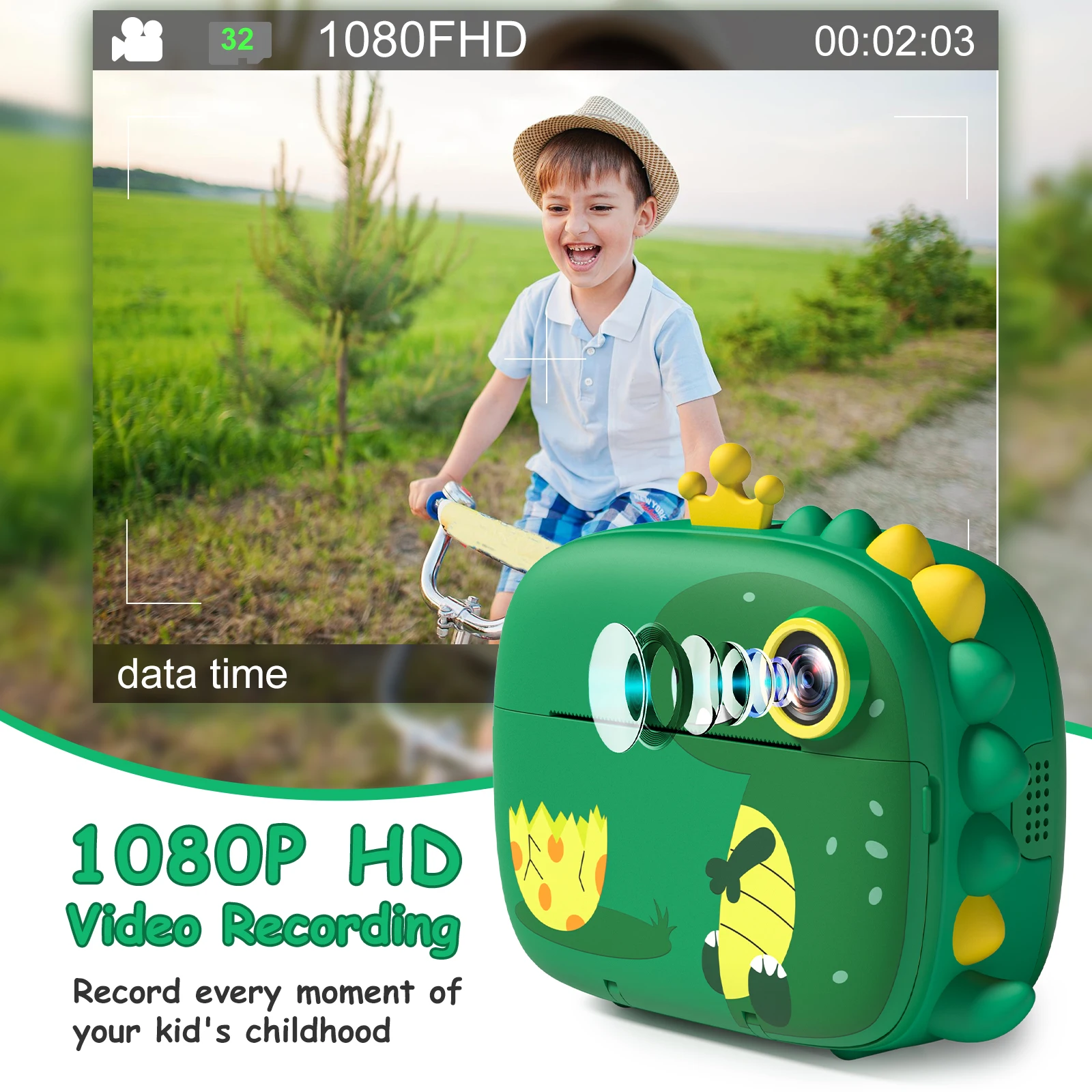 Caméra instantanée pour enfants, caméra instantanée HD 1080P 2,4" avec carte 32 Go, caméra à impression instantanée pour enfants de 3 à 12 ans