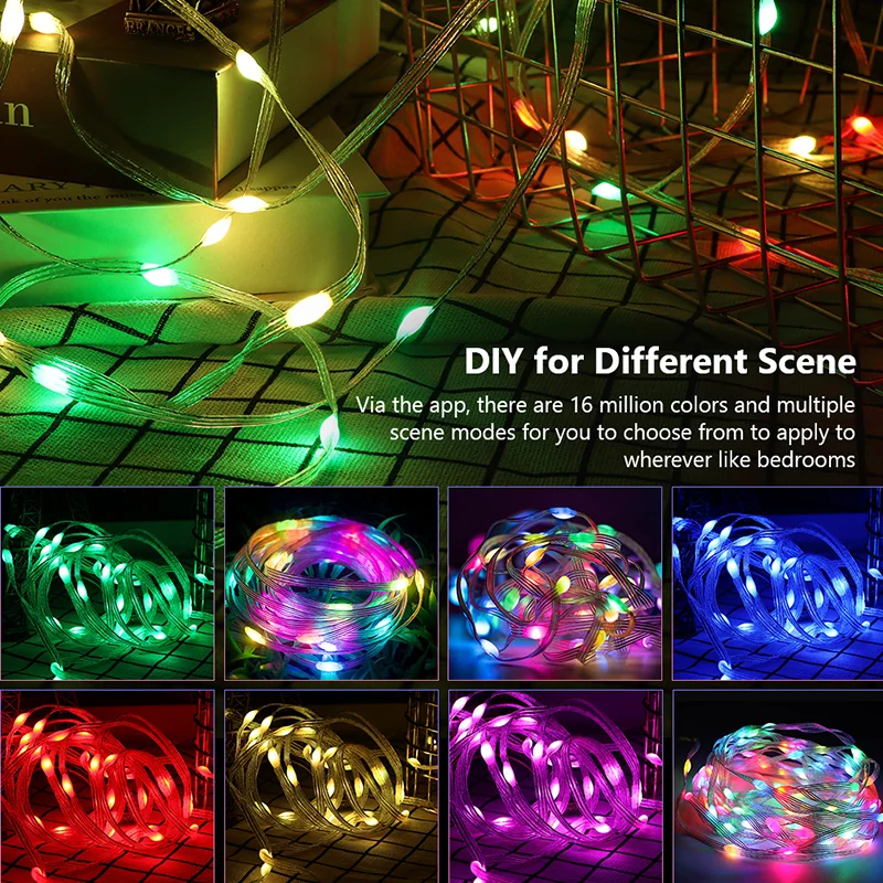 Tira de luces Led Dreamcolor Rgb WS2812B, guirnaldas de luces inteligentes con Bluetooth, guirnalda de luces navideñas impermeables para sala de cortinas de fiesta