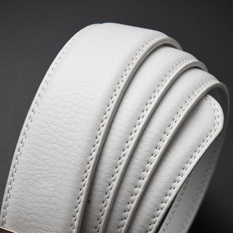 Cinturón blanco de piel de vaca con hebilla automática para hombre, cinturón elegante informal comercial de diseño de lujo, pretina de cuero genuino de doble cara, novedad de 2023