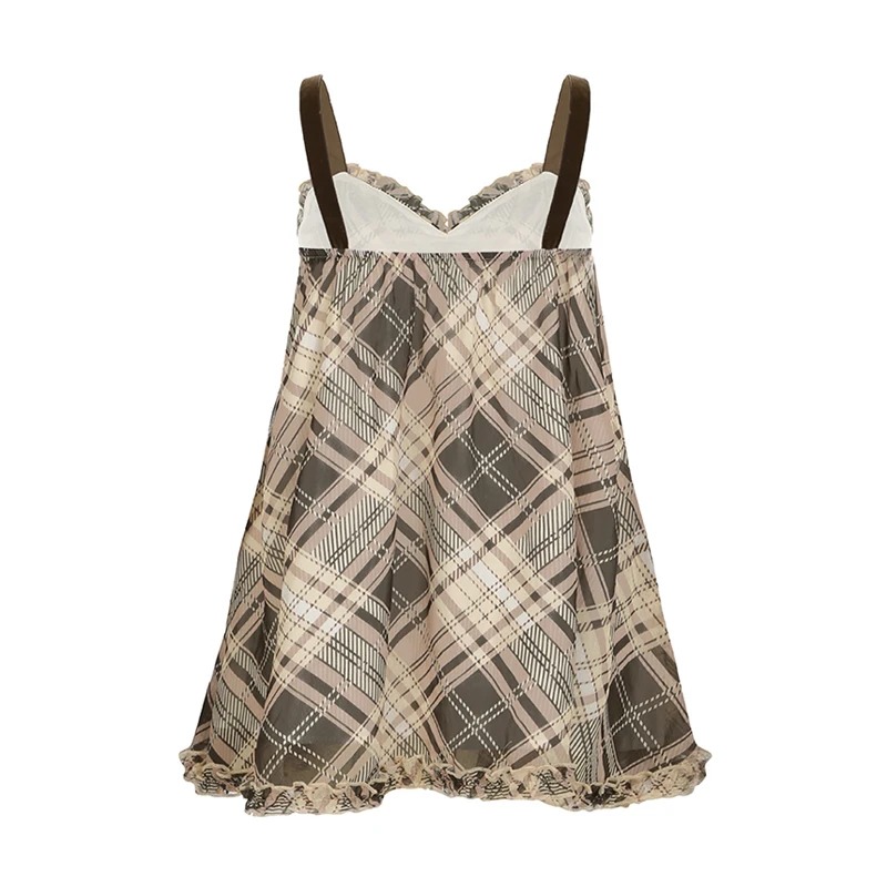 Zoete geruite strik Leuke eenvoudige hemdjejurken Tops Mode All-Match Retro Dameshuiskleding