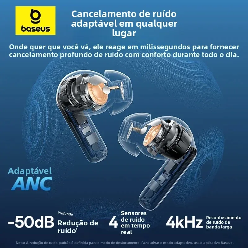 Baseus EP10 Pro ANC Fones de ouvido sem fio Bluetooth 6.0 Fones de ouvido 50dB Fones de ouvido adaptativos em tempo real 6 microfone Hi-Res LDAC IP55 Fones de ouvido fone baseus ep 10 pro