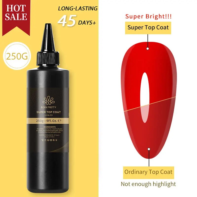 BORN PRETTY 250 グラムスーパートップコートプロフェッショナルネイルアートソークオフトップコート長期的な汚れ防止機能性ジェルポリッシュ