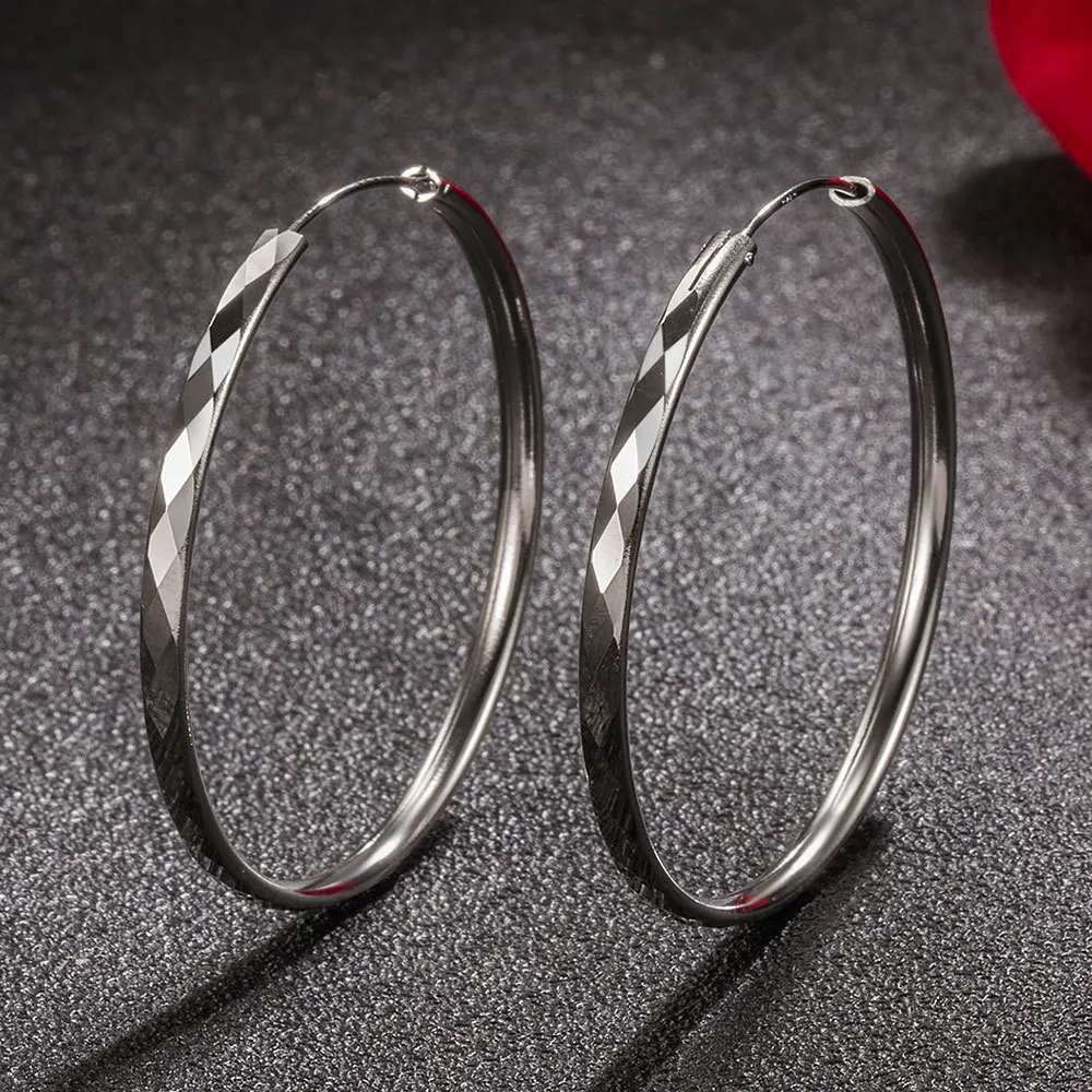 Mỹ 925 Màu Bạc Sang Trọng 5CM Vòng Tròn Lớn Đôi Khuyên Tai Vòng Cho Nữ Quyến Rũ Ban Đầu Thiết Kế Đảng Cưới Trang Sức Quà Tặng