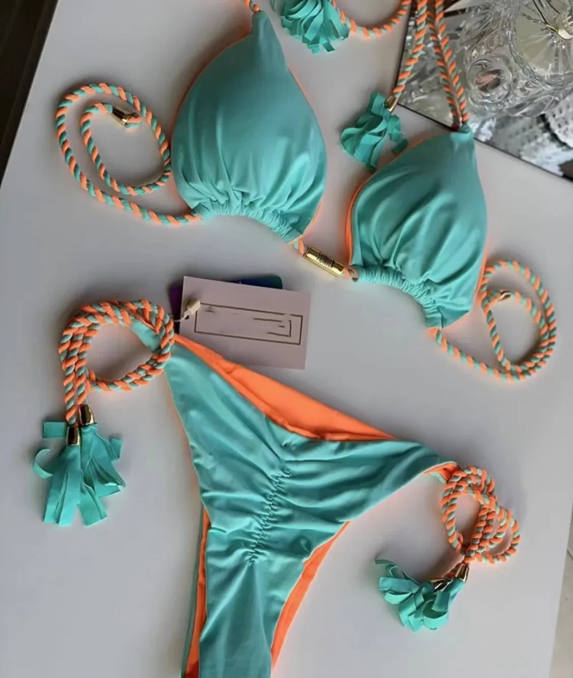 Nouveau Femmes Bikini dos nu corde Triangle maillot de bain multicolore