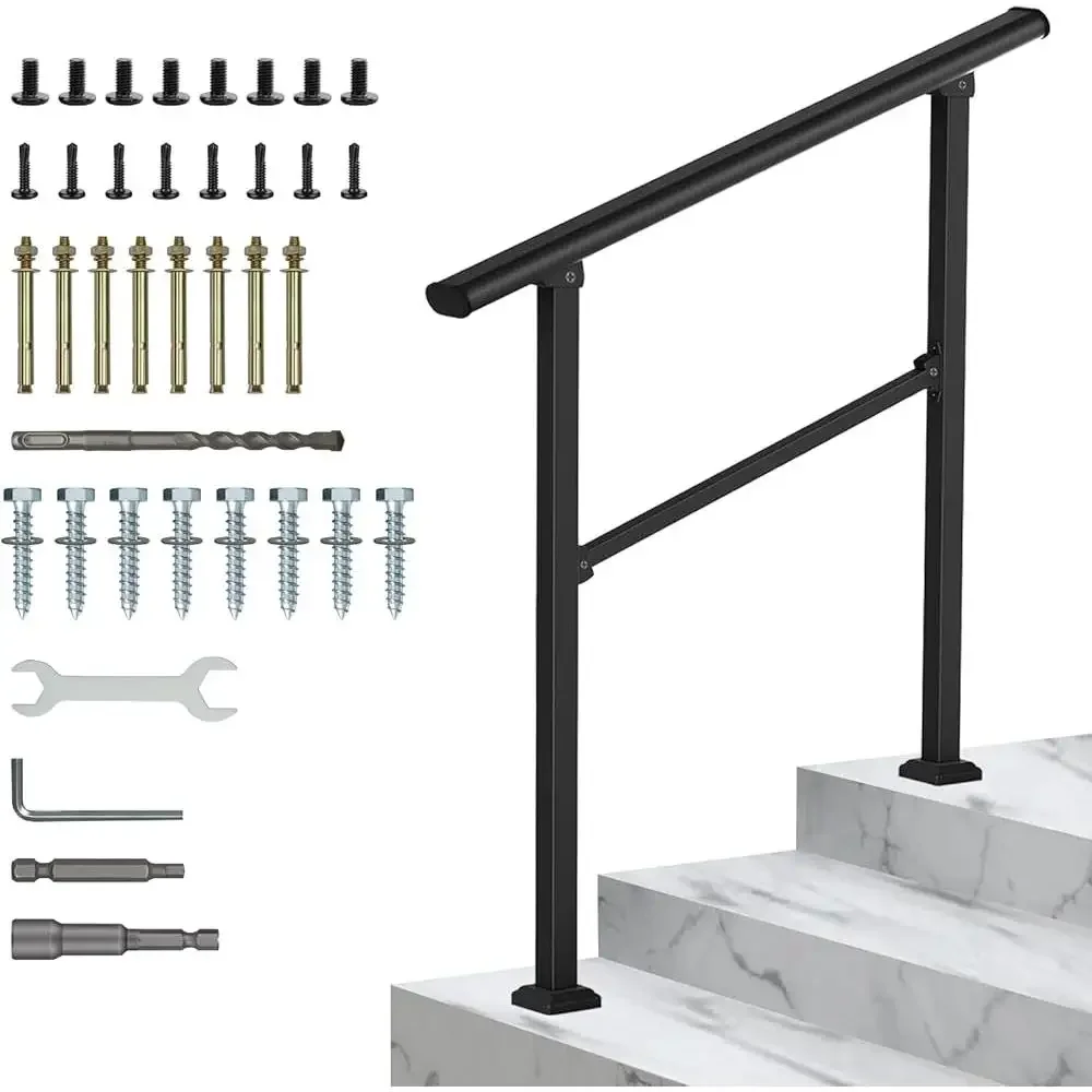 Sturdy Outdoor Stair Handrails Kits Concrete Wooden Steps Adjustable Safety Railing Seniors Easy Install Garden Deck Access