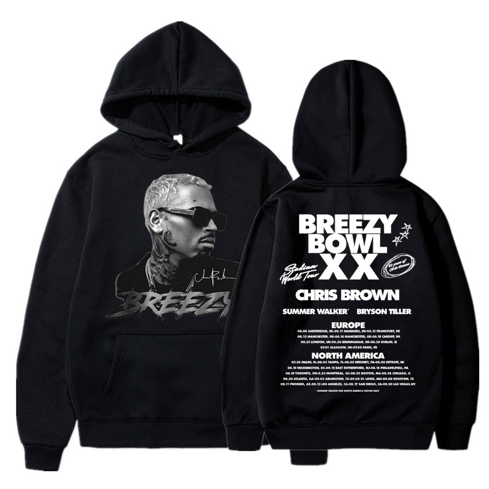 Chris Brown Breezy Bowl XX2025, Konzerttournee, Hoodie, Hip-Hop, Retro, Herren- und Damen-Sweatshirt, übergroßes Fleece, warmer Pullover, Streetwear