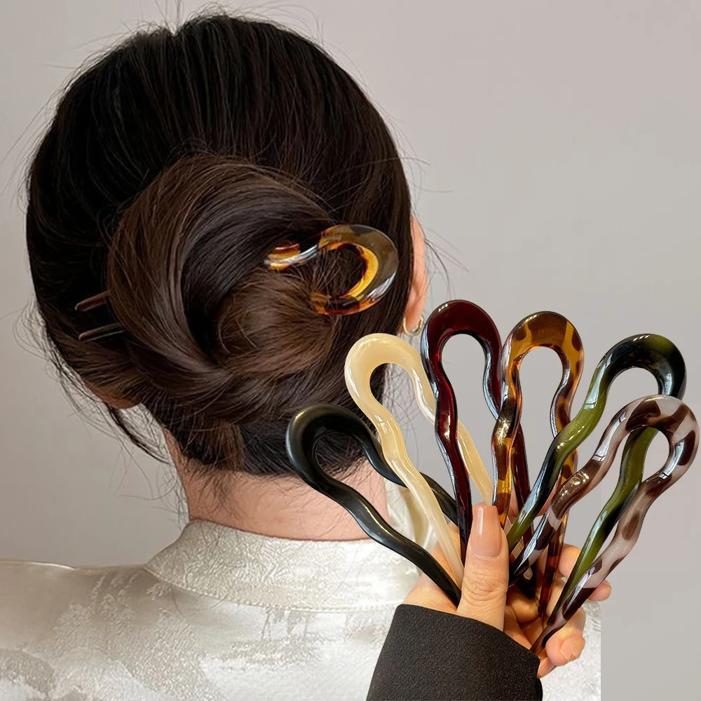 Horquilla para el cabello en forma de U, horquilla acrílica de acetato de carey a la moda, tocado geométrico, palillos para el cabello para mujeres y niñas, accesorios para el cabello