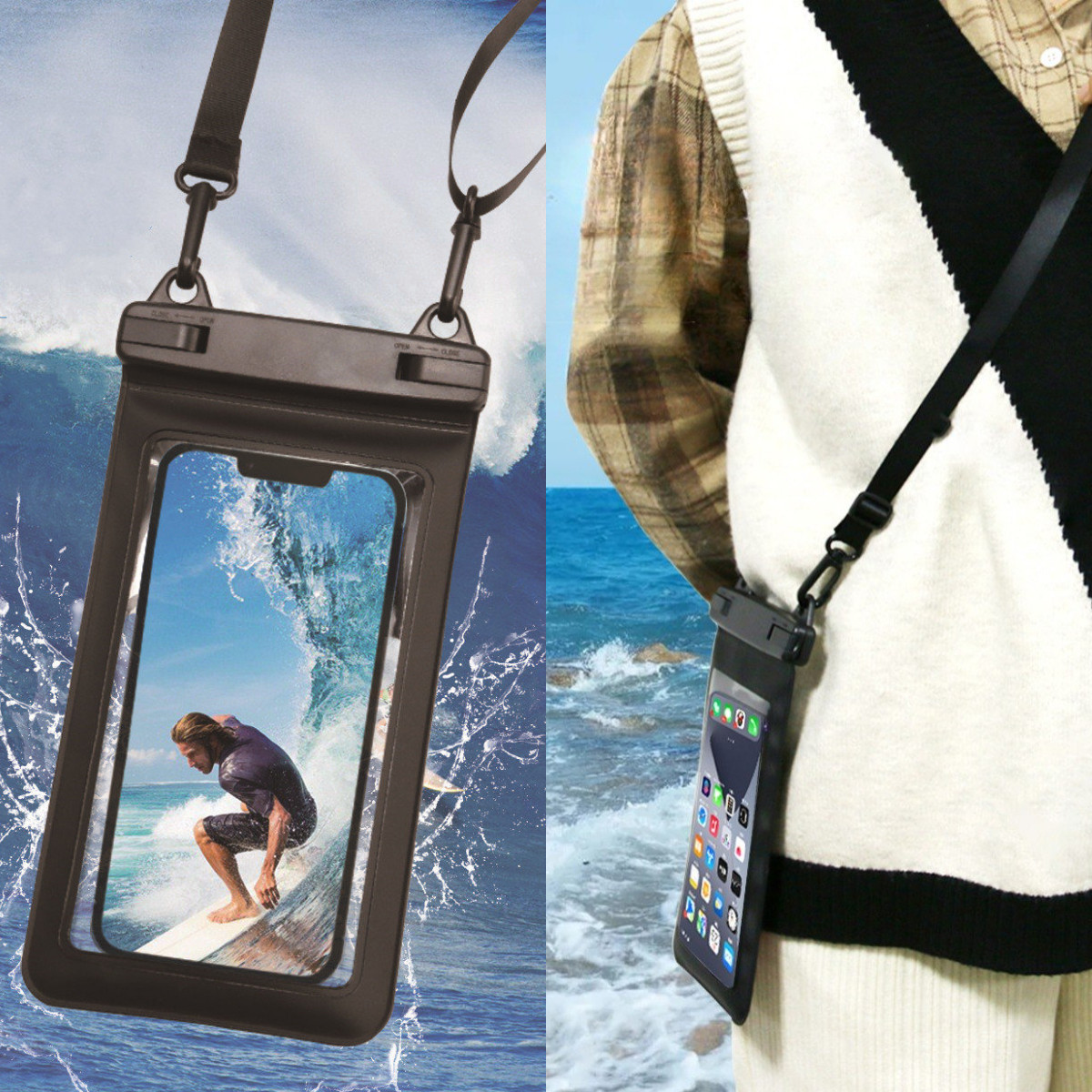 Universal กันน้ำเคสโทรศัพท์มือถือดำน้ำ PVC กระเป๋า7.5นิ้วกระเป๋าเป้กันน้ำฝาครอบใต้น้ำถุงแห้ง