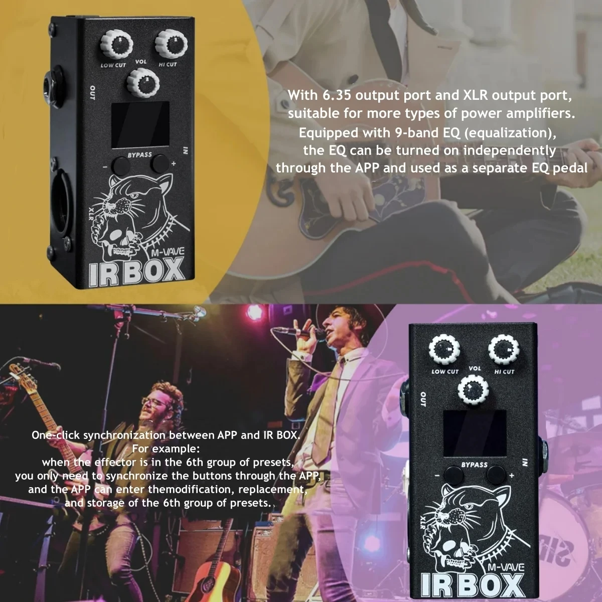 M VAVE IR BOX Pedal de efeitos de guitarra Simulador de gabinete + Carregador IR altamente restaurado Vários caixa de alto-falante clássico Suporte de som APP