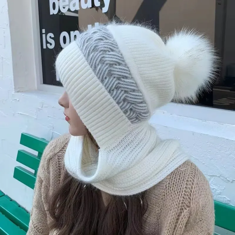 Hoed Sjaal Alles-in-één Dames Winter Warm Konijnenhaar Gebreide muts Fietsen Gehoorbescherming Gewatteerd Schattig Koudbestendig Nekkapje