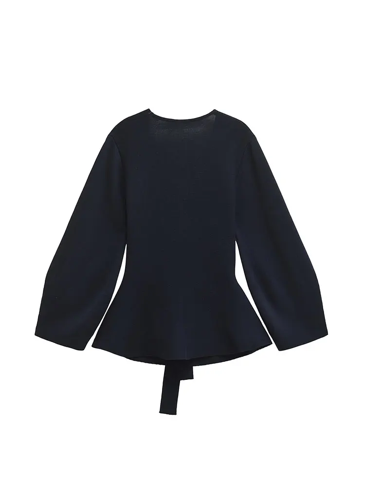 Traf 2024 outono fino de malha feminina cardigan camisola manga de pulso com decote em v jaqueta fina com faixas casaco y2k