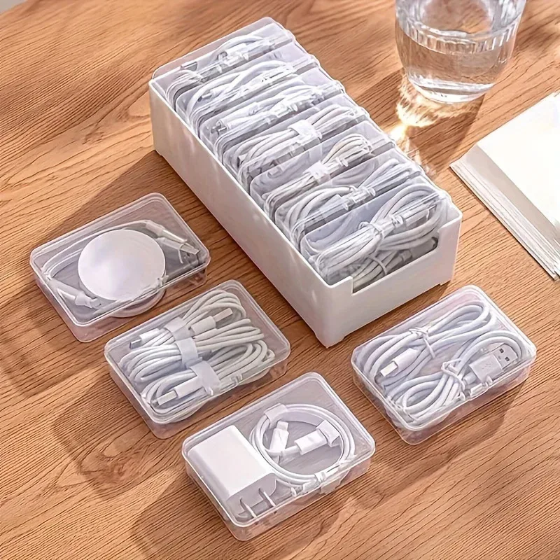 Data Cable Storage Box with 7 Small Compartment Boxes, Desktop Cable Organizer for Office Desk