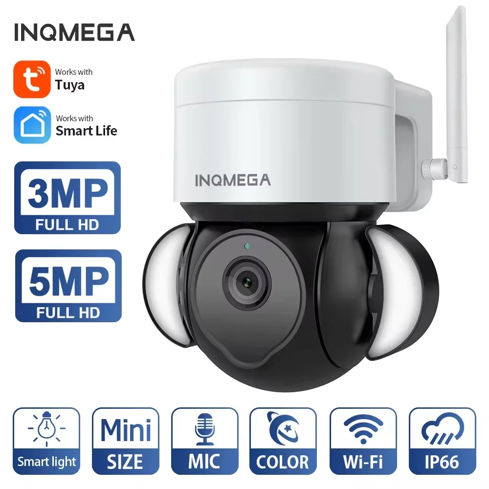 INQMEGA 5MP TUYA Cámara inteligente en la nube cámara de videovigilancia WIFI al aire libre seguimiento automático Google Home Alexa IP cámara CCTV PTZ