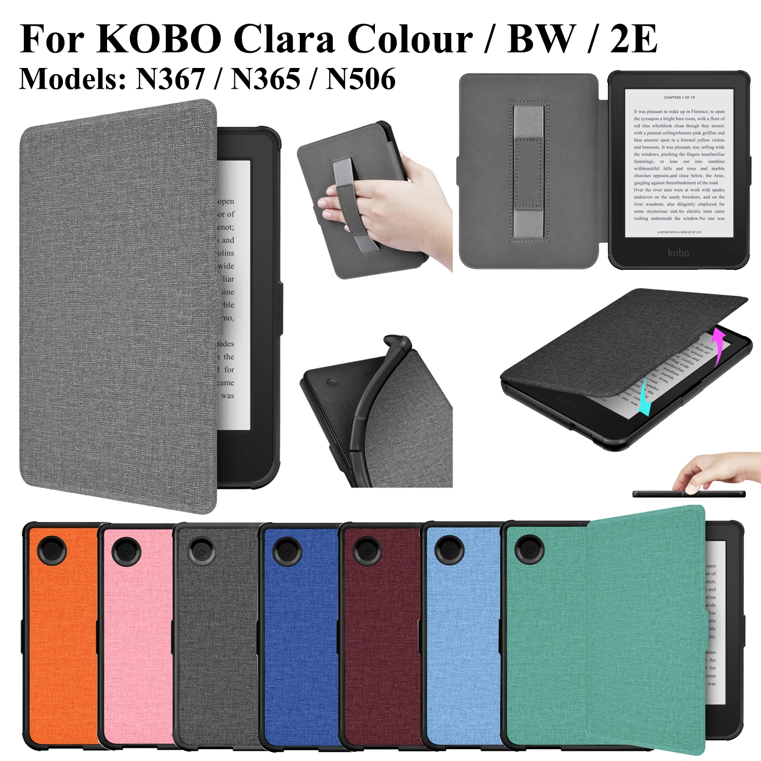 Для Kobo Clara Colour BW 2024 2E Чехол с удобным держателем для ремня 6 дюймовая обложка для электронной книги Sleep Wake N367 N365 N506