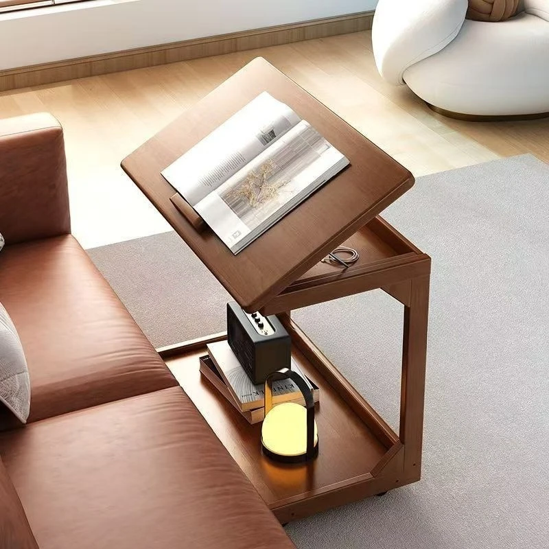 63*40*40Cm Solid Wood Feet-Flip Small Workbench Movable Side Table Cabinet Next To Solid Wood Sofa with Wheels Work Platforms